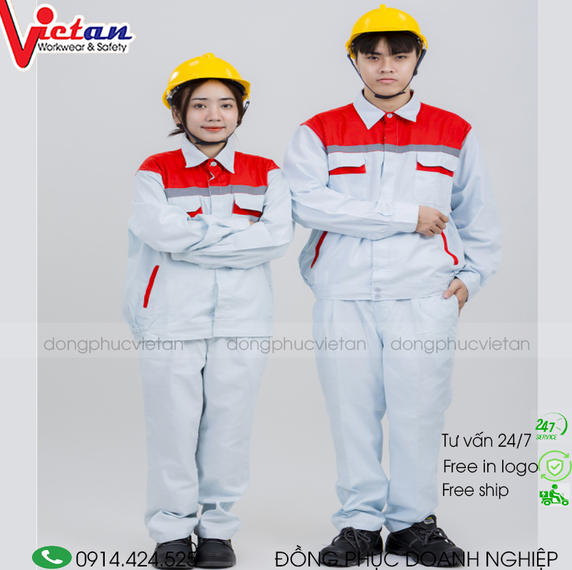 Quần áo bảo hộ lao động thiết kế chắc chắn, thuận tiện vận động và phù hợp với công việc xây dựng.