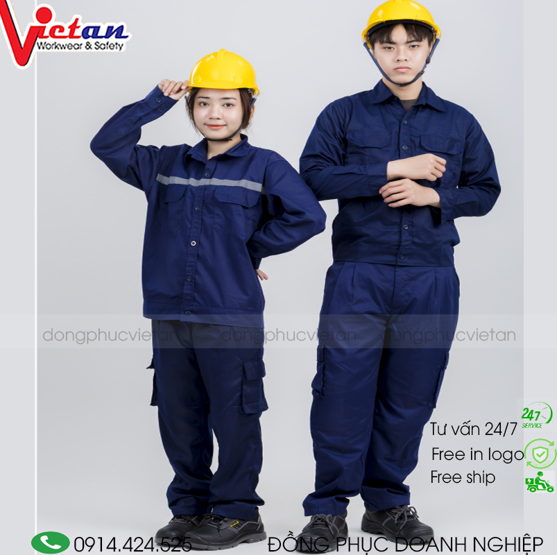 Đồng phục công nhân xây dựng với kiểu dáng tiện dụng, chất liệu bền và nhiều màu sắc lựa chọn.