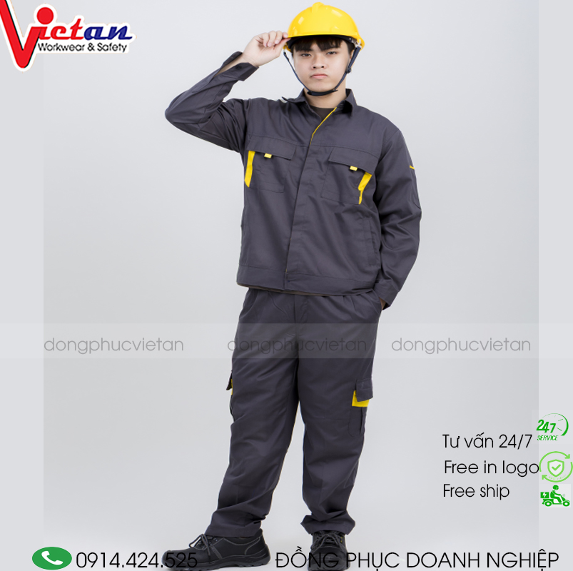 Mẫu quần áo bảo hộ lao động Việt An may theo yêu cầu cho doanh nghiệp và nhà xưởng.
