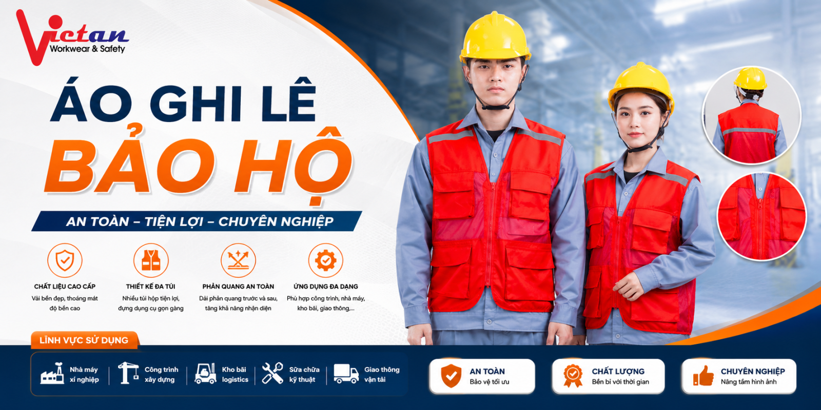 Thiết kế nhiều túi tiện lợi trên quần áo bảo hộ kỹ sư