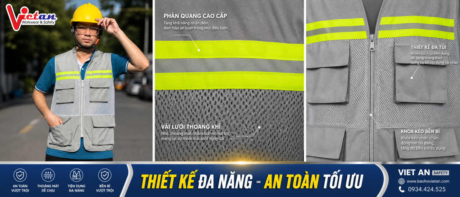 Áo bảo hộ kỹ sư tích hợp dải phản quang phát sáng trong đêm