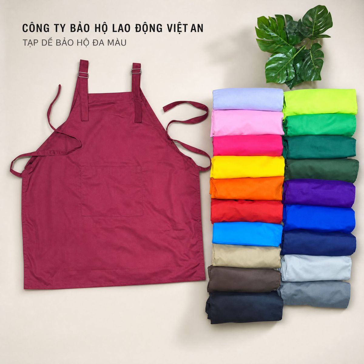 Dưới đây là bảng màu của tạp dề nhà hàng, với thiết kế đơn sắc và chất liệu thoải mái tạo cho người dùng cảm giác thoải mái khi sử dụng