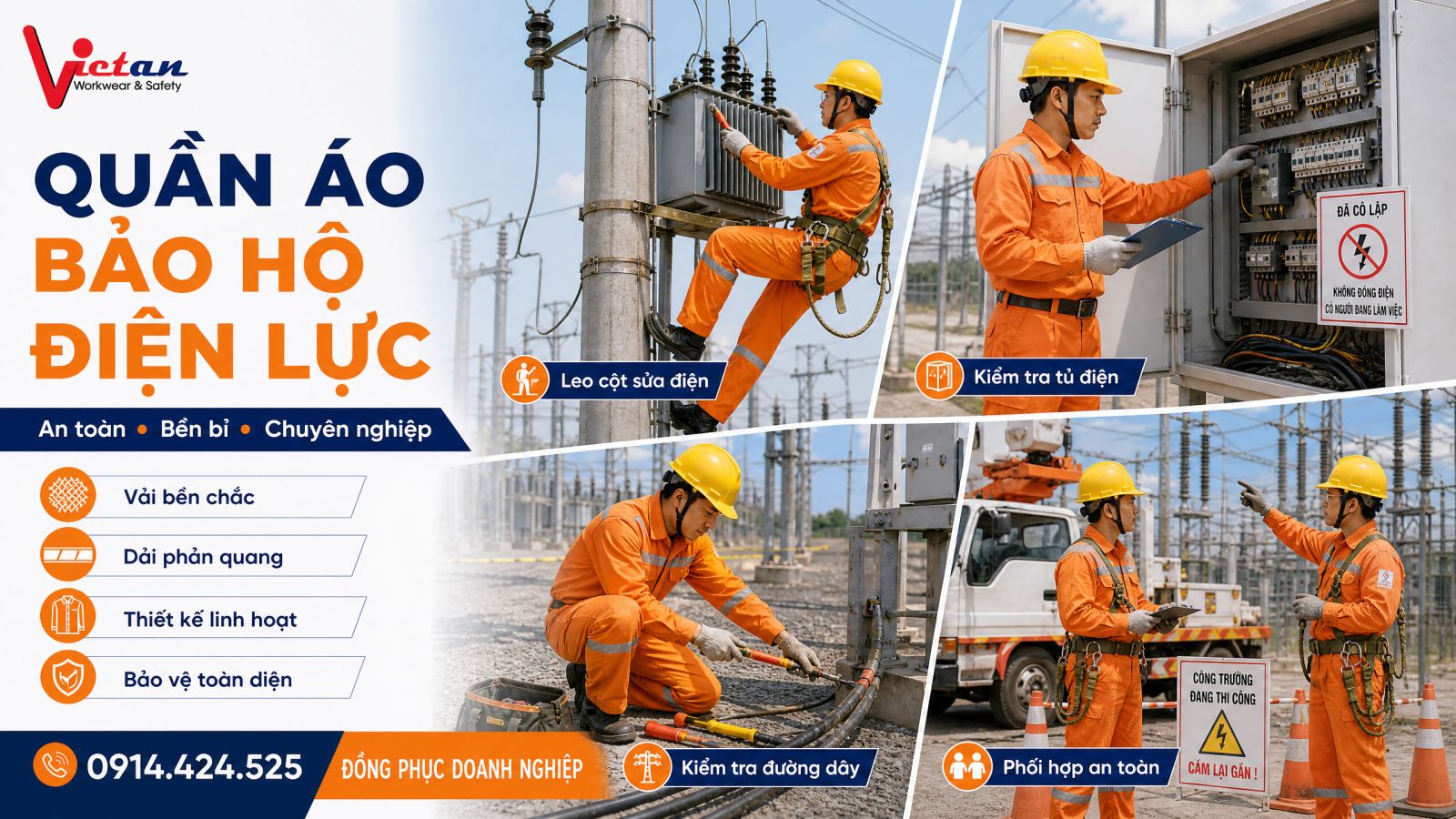 Quần áo bảo hộ điện lực luôn là lựa chọn ưu tiên hàng đầu trong ngành điện lực tại Việt An