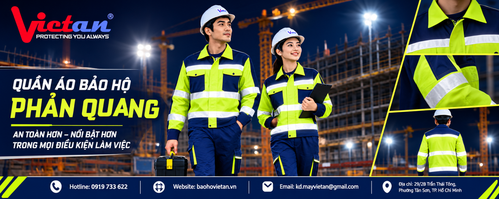 Quần áo bảo hộ phản quang được thiết kế tinh tế khi có dải phản quang dài trước và sau lưng, giúp bảo vệ người lao động trong môi trường thiếu ánh sáng