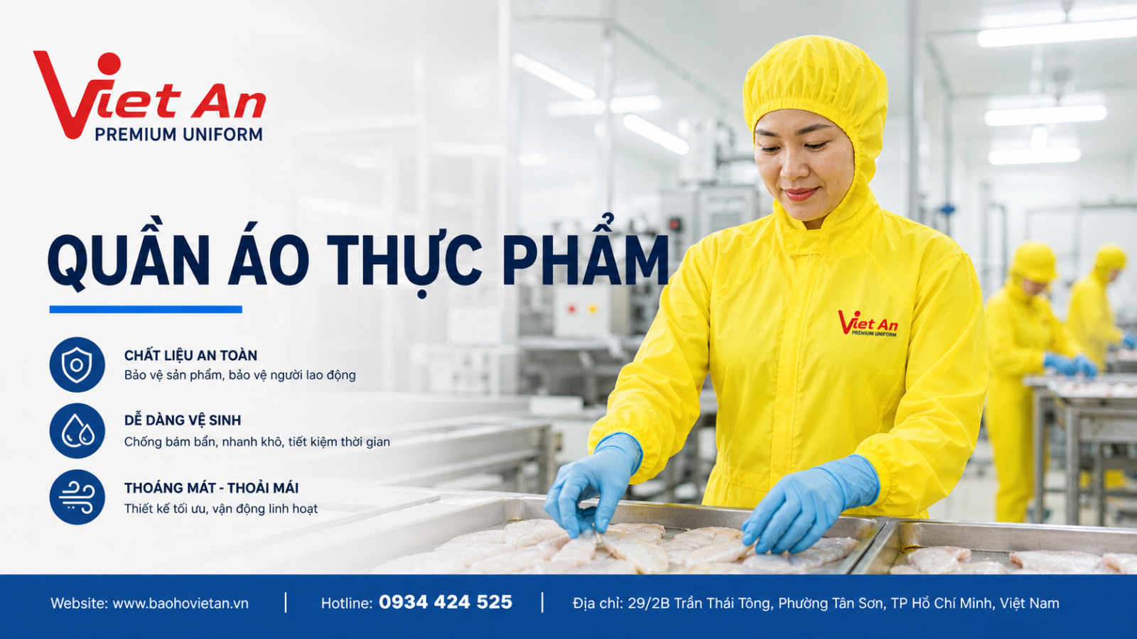 Quần áo thực phẩm vải Silk liền nón, với thiết kế tinh tế bằng việc kết hợp áo liền thân với nón tạo ra sự thoải mái cung như cảm giác thuận tiện khi mặc của công nhân lao động