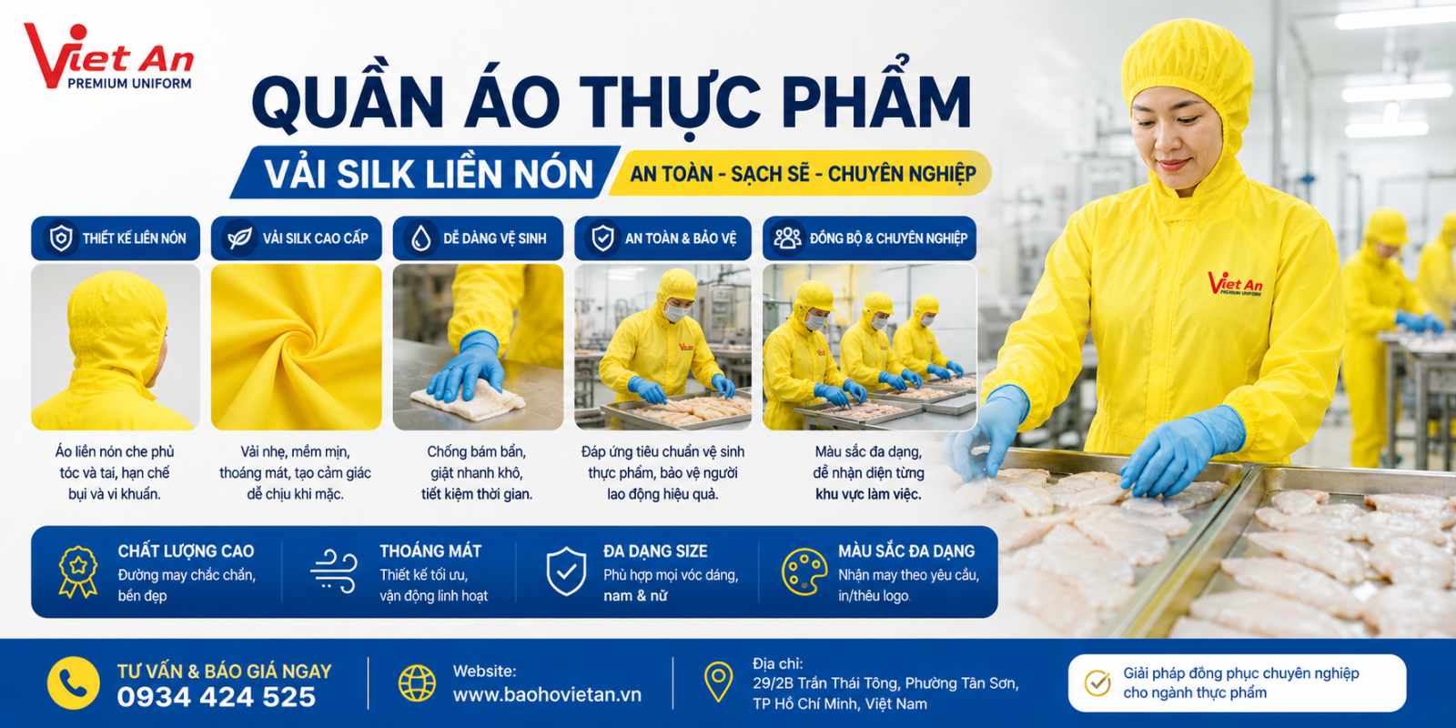 Quần áo thực phẩm liền nón vải Silk