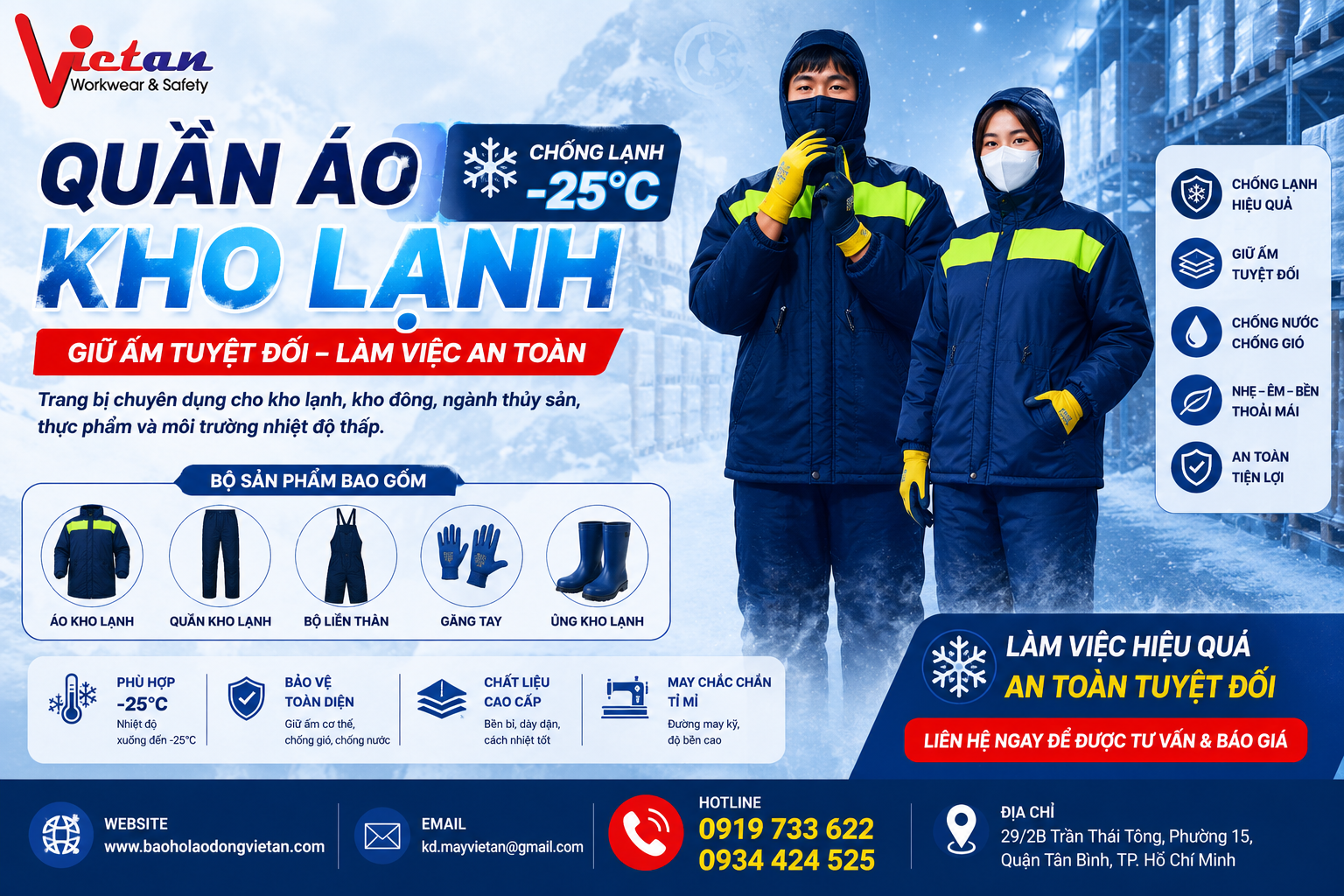 Quần áo kho lạnh âm 25 độ