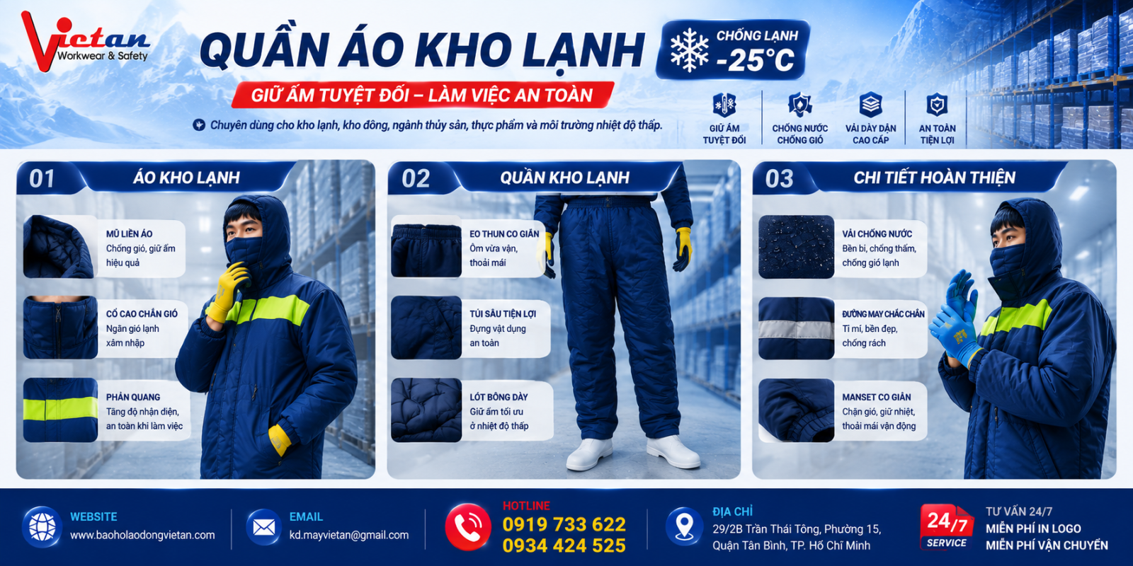 Quần áo kho lạnh âm 25 độ giữ nhiệt