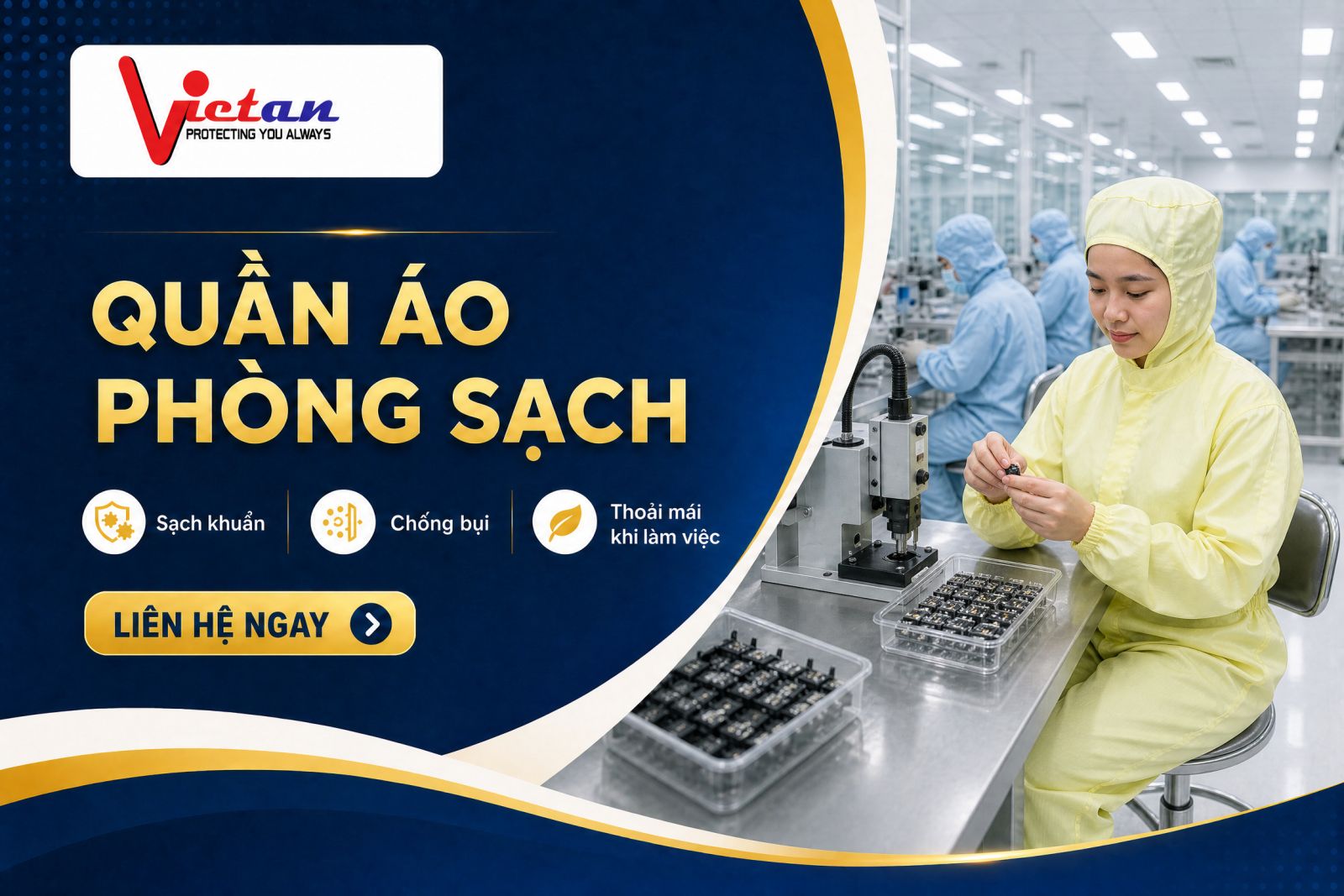 Quần áo phòng sạch liền quần cho công nhân nhà máy