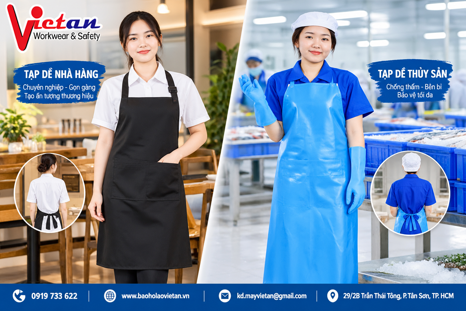 Tạp dề bảo hộ với thiết kế chuyên nghiệp, bảo vệ tối đa ngời lao động trong môi trường làm việc